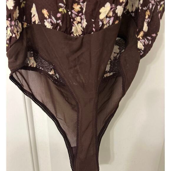Intimately Free People Chocolate Brown Floral Ruffle Strap Tank Bodysuit Size XS - Picture 14 of 15